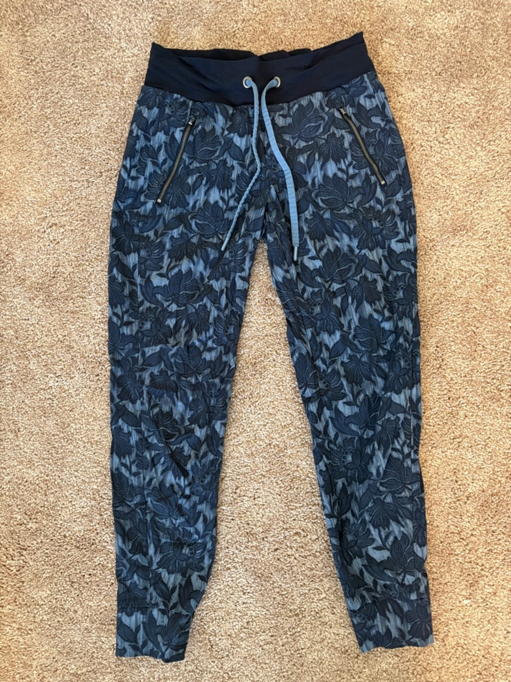 Athleta Blue Floral Jogger Pants with Drawstring Waist
